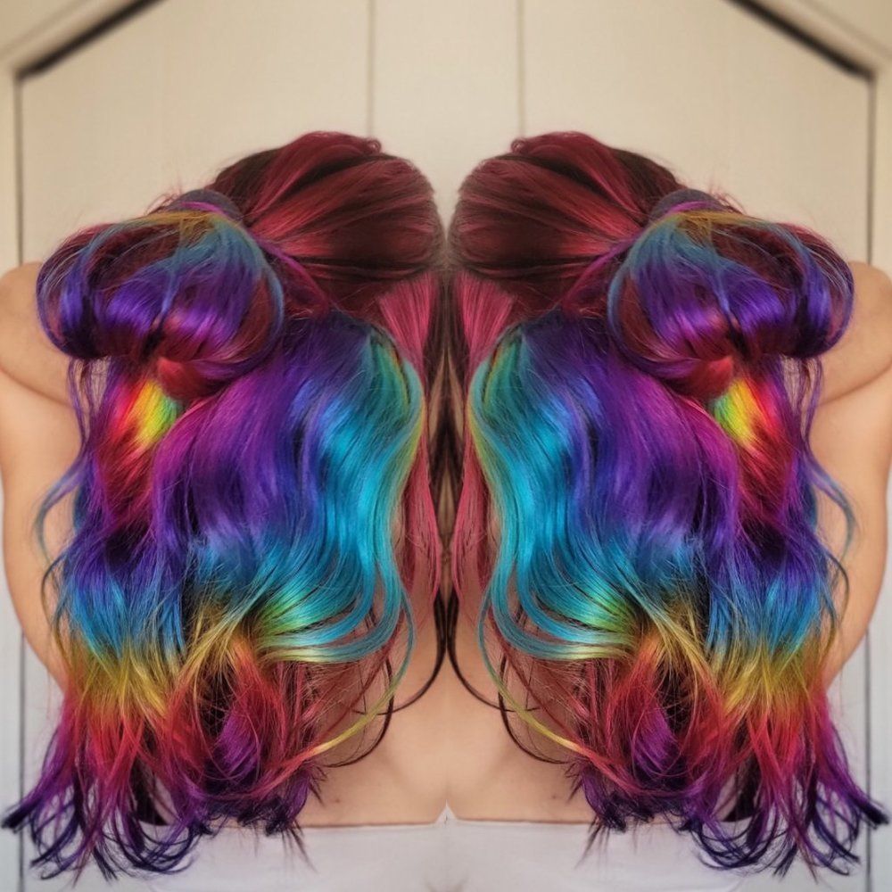 Rainbow Colored Clip in One Piece Human Hair Extensions